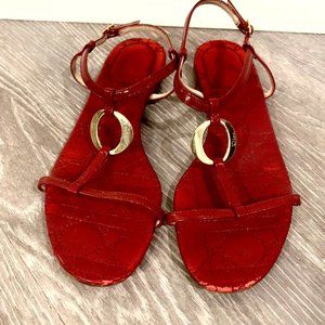 Iconic DIOR Red Leather Sandals with Gold Logo